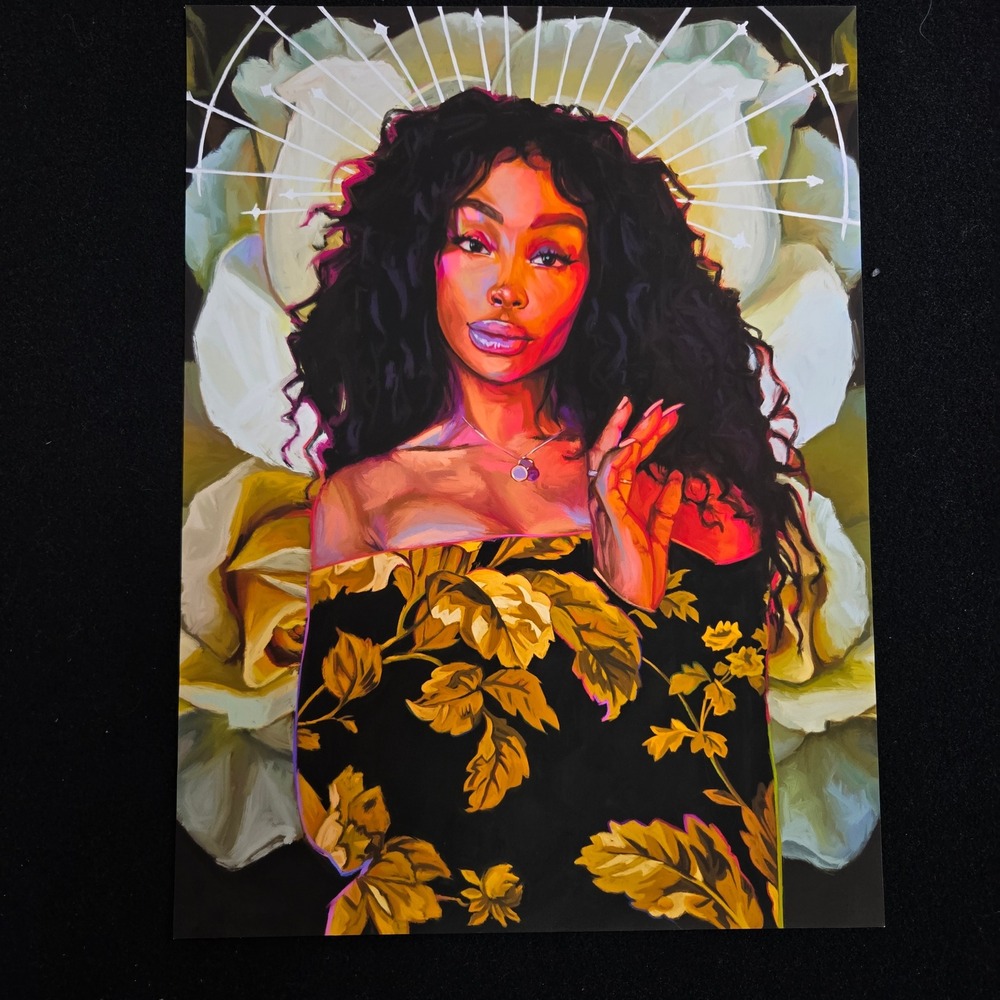 Nashid Chroma SZA Portrait Art Poster Print R&B Music Fan Art Floral Decor 12x16